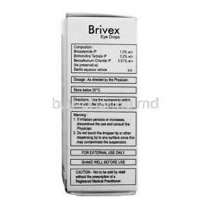 Brivex Eye Drop, Brinzolamide 1%, Brimonidine 0.2%, 5ml, box information, composition, warning, usage