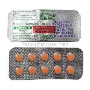 Yemetil, Chlorpromazine 25 mg tablets