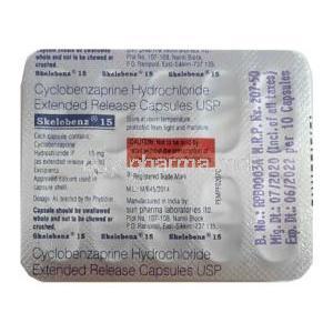 Skelebenz, Cyclobenzaprine 15 mg capsule back