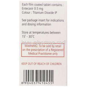 Generic Baraclude,  Entecavir 0.5 Mg Box Composition