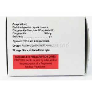 Norpace,Disopyramide 100mg, Capsule, Box side view-1