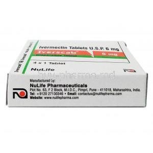 Iverscab, Ivermectin 6mg, box side view, manufactuer information