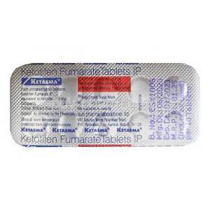 Ketasma, Ketotifen 1mg tablet back