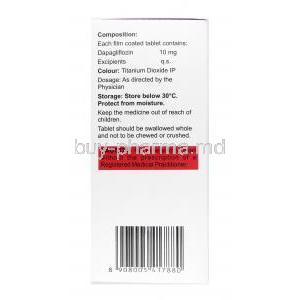 Daflora, Dapagliflozin 10mg box side