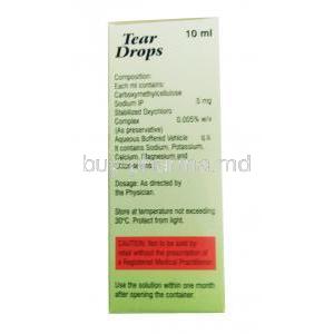 Tear Drops, Carboxymethylcellulose box composition
