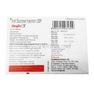 Orofer S Injection, Iron 20mg  composition