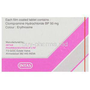 Clonil, Generic Anafranil,  Clomipramine Hydrochloride 50 Mg Manufacturer Information