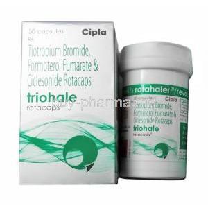 Triohale Rotacap, Ciclesonide, Formoterol and Tiotropium 30 caps box and bottle