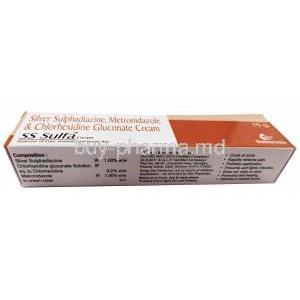 SS Sulfa Cream, Silver Sulfadiazine 1%/ Chlorhexidine Gluconate 0.2%/ Metronidazole 1%, 15g, Box, front view