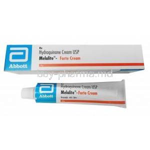 Melalite Forte Cream, Hydroquinone 30g box front and tube