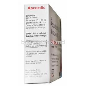 Ascordic injection, Ascorbic Acid 250mg box composition