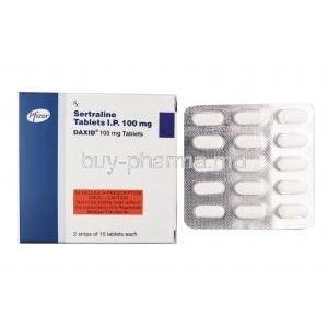 Daxid, Sertraline 100mg  box and tablet