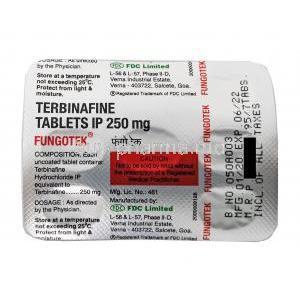 Fungotek, Terbinafine 250mg tablet back