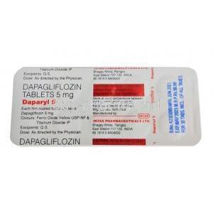 Daparyl, Dapagliflozin 5mg tablet back