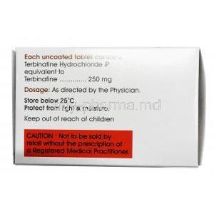 Terbicip, Terbinafine 250mg, Box information, Dosage, Caution