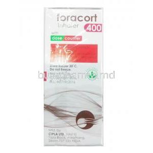 Foracort Inhaler, Formoterol Fumarate 6mcg and Budesonide 400mcg box side