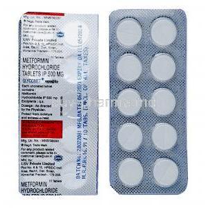 Glycomet, Metformin 500mg, Tablet, USV,Blister pack front and back view