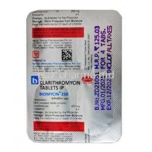 Biomycin, Clarithromycin 250mg tablet back