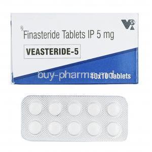 Veasteride, Finasteride 5mg box and tablet