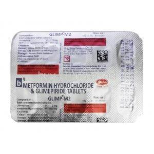 GLIMP M,  Glimepiride 2mg and Metformin 500mg tablet back