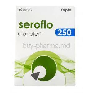 Seroflo Ciphaler, Salmeterol 50mcg Fluticasone 250mcg 60 MDI, Cipla, Box