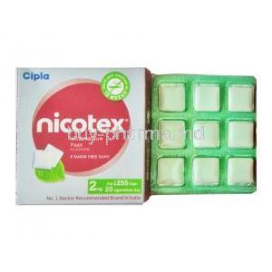 Nicotex Gum, Nicotine 2mg Paan Flavour box and tablet