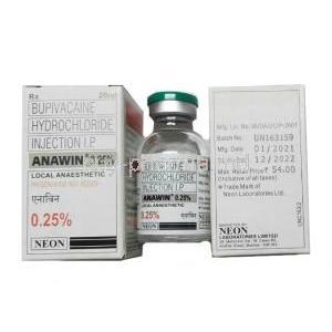 Anawin Injection, Bupivacaine 0.25% 20ml box and vial
