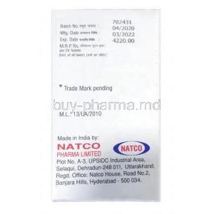 Afanat, Afatinib 30mg, Natco, Box information, Batch no, Mfg Date, Exp Date