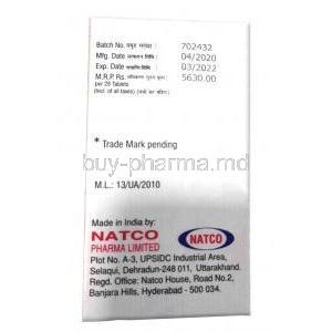 Afanat, Afatinib 40mg, Natco, Box information, Batch no, Mfg Date, Exp Date