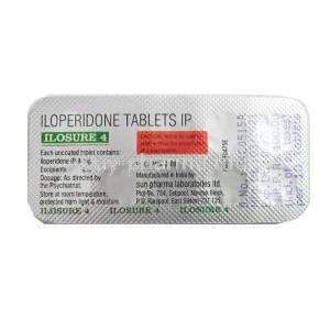 Ilosure, Iloperidone 4mg tablet back