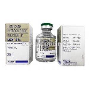 Lox Injection, Lidocaine 2% 30ml box and vial