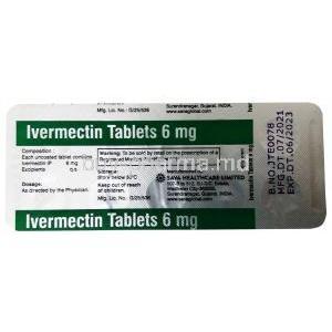Ivermectin (Sava), Stromectol, 6mg, SAVA Healthcare Limited, blister pack back presentation with information