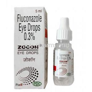 Zocon Eye drops, Fluconazole 0.3%, 5ml FDC, Box, bottle front view