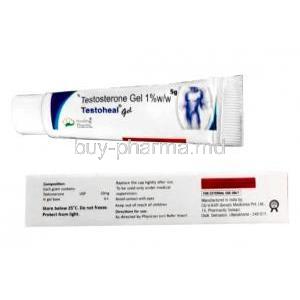 Testoheal Gel, Testosterone , Healing Pharma India, 5g, Box, Tube information