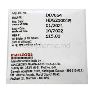 Dapamac 5, Dapagliflozin 5mg, Macleods Pharmaceuticals Pvt Ltd, Box information, Batch no, Mfg date, Expiry date, Manufacturer