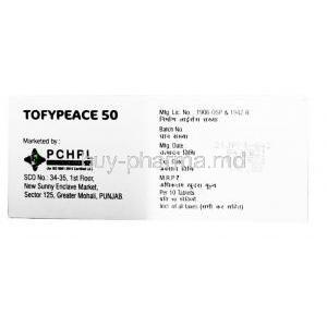 Tofypeace 50, Tofisopam 50mg, PCHPL, Box information