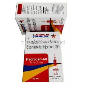 Medrocan 40 Injection, Methylprednisolone, 40mg, Succinate for Injection, American Remedies, Box information