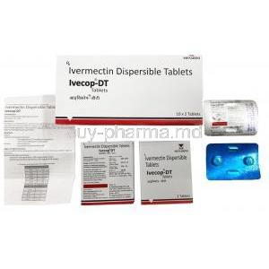 Ivecop-DT, Ivermectin 3mg, Menarini, DT Tablet, Box, Blisterpack information, Insert