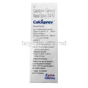 Calcispray, Calcitonin Nassal Spray 200IU, 6.5ml, Zydus, Box information, Dosage, Storage