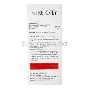Ketofly,Ketoconazole 200mg,Tablet,Leeford Healthcare Ltd, Box information, composition, Warning