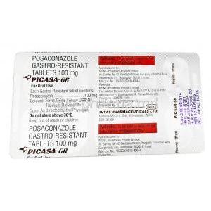 Picasa GR, Posaconazole100mg,Tablet, Intas Pharmaceuticals Ltd, Blisterpack information