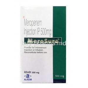 Merosure Injection, Meropenem 500mg, Box front view