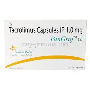 Pangraf, Tacrolimus 1mg, 60caps, Panacea Biotec Pharma, Box front view