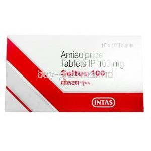 Soltus, Amisulpride 100mg, Intas Pharma, Box front view