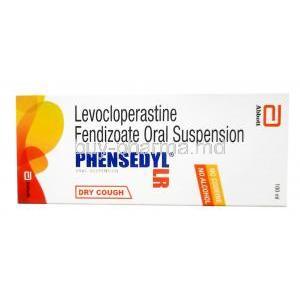 Phensedyl LR Oral Suspension, Levocloperastine 20mg per 5ml, 100ml, Abbott, Box front view