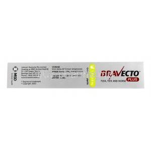 BRAVECTO Plus, Fluralaner 112.5mg and Moxidectin5.6mg,F or Small Cats (1.2-2.8kg), 0.4ml, MSD Animal Health, Box side view,