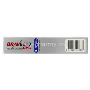 BRAVECTO Plus, Fluralaner 250mg, Moxidectin12.5mg,For Medium Cats (2.8-6.25kg), 0.89ml X 1pipette, MSD Animal Health, Box side view