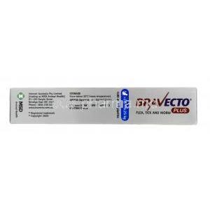 BRAVECTO Plus, Fluralaner 250mg, Moxidectin12.5mg,For Medium Cats (2.8-6.25kg), 0.89ml X 2pipettes, MSD Animal Health, Box side information, Storage