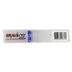 BRAVECTO Plus, Fluralaner 250mg, Moxidectin12.5mg,For Medium Cats (2.8-6.25kg), 0.89ml X 2pipettes, MSD Animal Health, Box side view