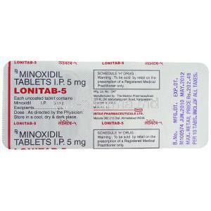 Lonitab, Generic Loniten ,   Minoxidil 5 Mg Packaging